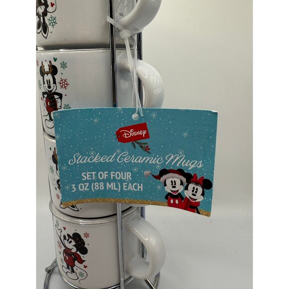 NEW Disney Holiday Mickey & Minnie Stacked Ceramic 3oz Espresso Mugs - Picture 6 of 7